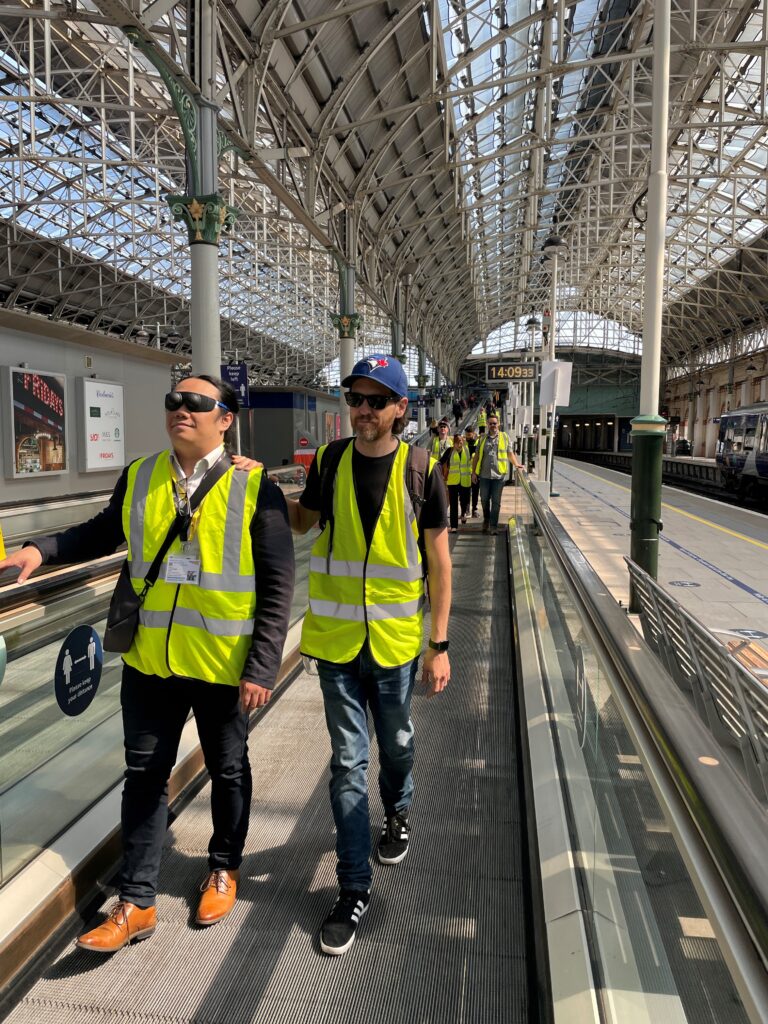 TfGM staff taking part in visual impairment awareness training at Piccadilly train station