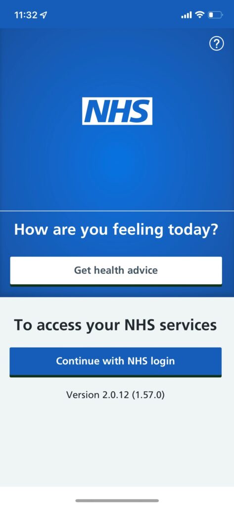 NHS app when it is first opened