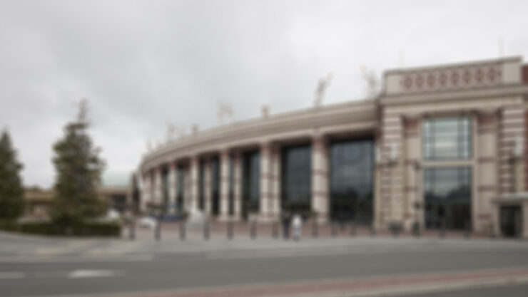The main entrance of the Trafford Centre as it may be seen by someone with retinoblastoma. The building is blurry and out of focus